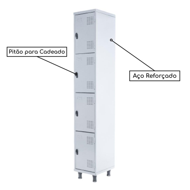 Armário Roupeiro de Aço c/ 04 Portas PEQUENAS 1,95×0,34×0,40m PEQUENAS – SA – CZ/CZ – 14011 Magazine Office 3