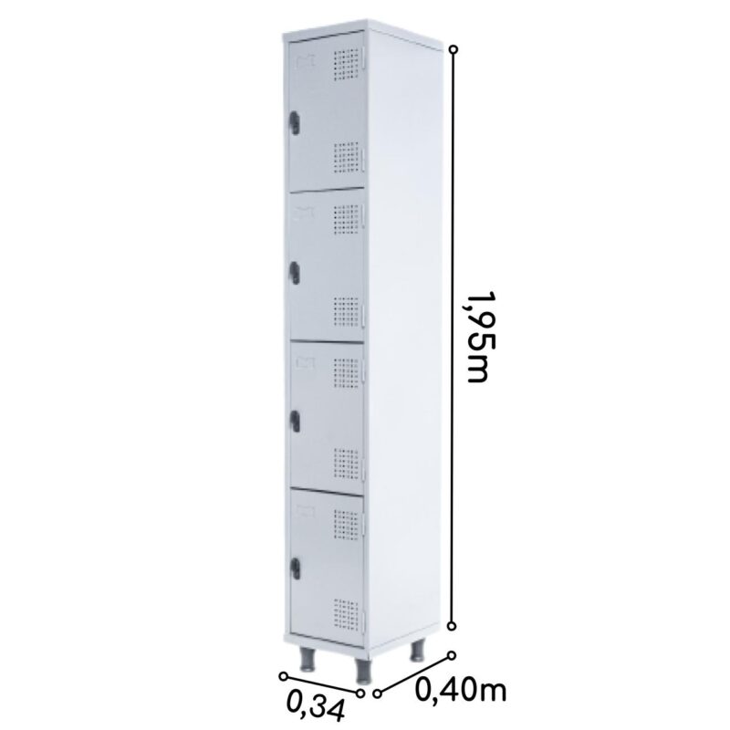 Armário Roupeiro de Aço c/ 04 Portas PEQUENAS 1,95×0,34×0,40m PEQUENAS – SA – CZ/CZ – 14011 Magazine Office 4