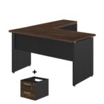 Mesa em L (Mesa 1,35m + Mesa Auxiliar) – C/ Gavetas MARSALA/PRETO – 25423 Magazine Office 11