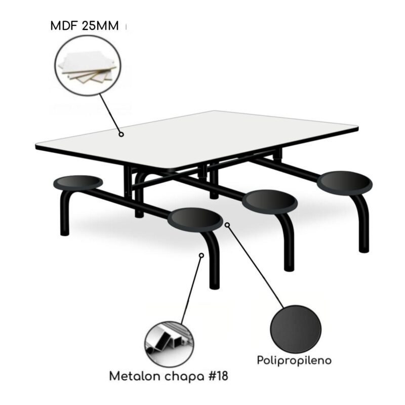 Mesa p/ Refeitório Fixo 06 Lugares MDP BRANCO DE 25 MM 50050 Magazine Office 4