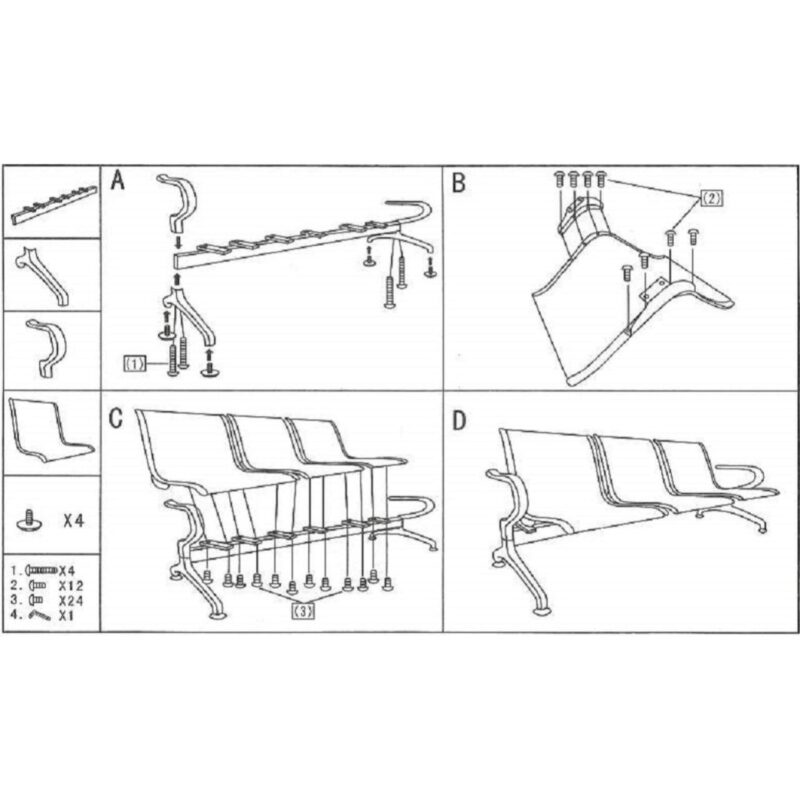 Longarina AEROPORTO com 03 Lugares – Cor Cromado 33108 Magazine Office 4