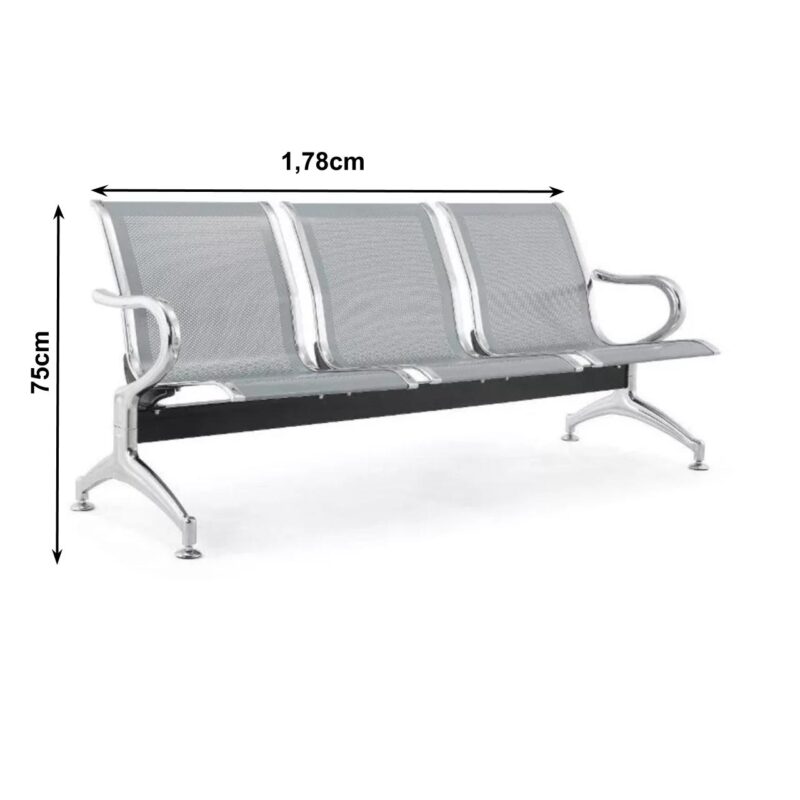 Longarina AEROPORTO com 03 Lugares – Cor Cromado 33108 Magazine Office 3