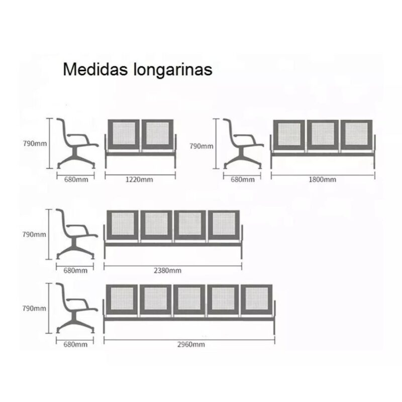 Longarina AEROPORTO com 03 Lugares – Cor Cromado 33108 Magazine Office 5