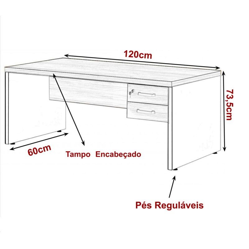 Mesa de Escritório com Gavetas 1,20×0,60m NOGAL SEVILHA/PRETO – 21471 Magazine Office 3