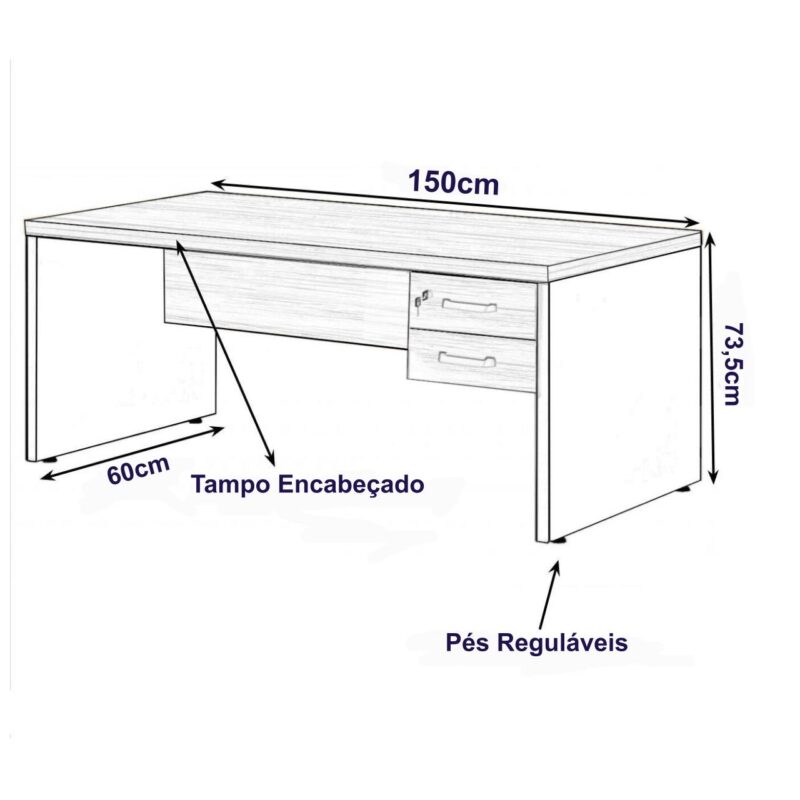 Mesa de Escritório com Gavetas 1,50×0,60m NOGAL SEVILHA/PRETO – 21473 Magazine Office 3