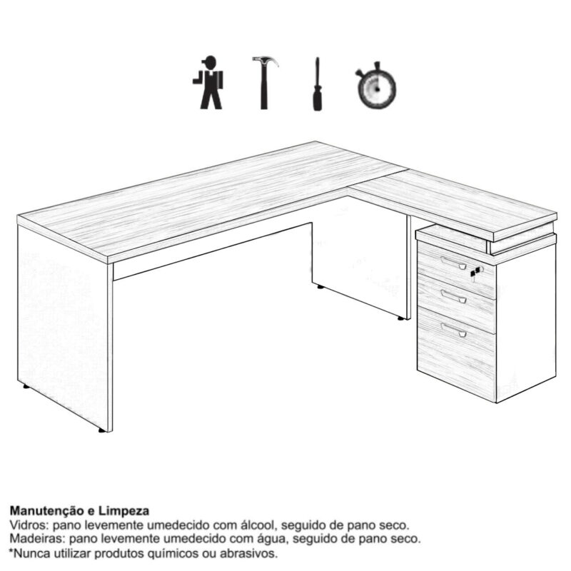 Mesa Escritório em “L” c/ Gaveteiro 1,70×1,60m NOGAL SEVILHA/PRETO – 21423 Magazine Office 8