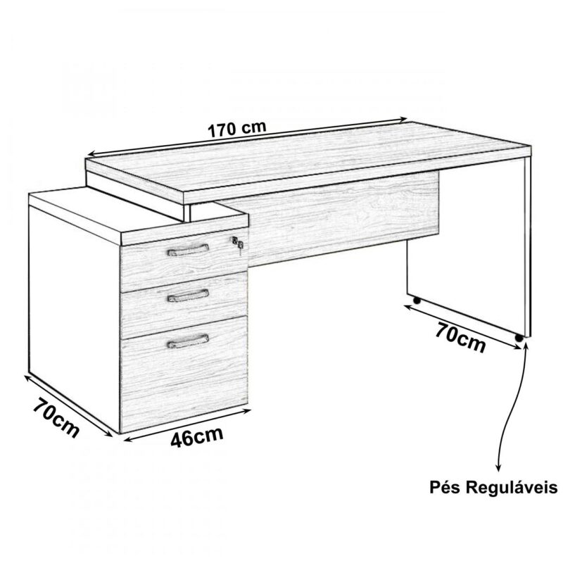 Mesa PEDESTAL RETA (03 Gav.) – 1,92X0,70m NOGAL SEVILHA/PRETO – 21405 Magazine Office 3