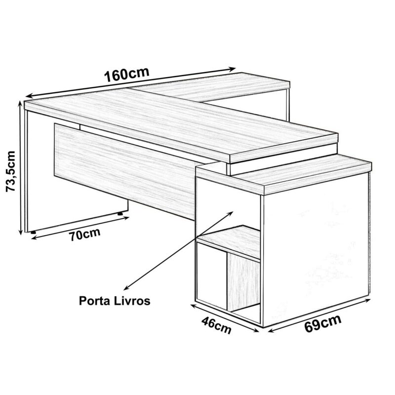 Mesa PEDESTAL com “L” – 1,92×1,60m NOGAL SEVILHA/PRETO – 21406 Magazine Office 3