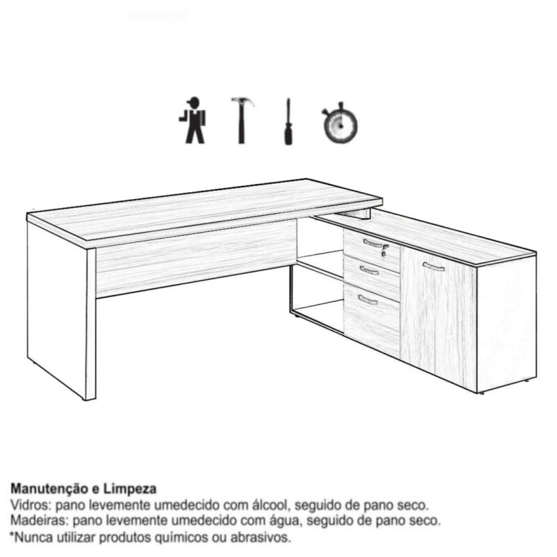 Mesa Diretorzinha c/ Aparador – Pé de MADEIRA – 1,90×1,50mNOGAL SEVILHA / PRETO – 21426 . Magazine Office 5