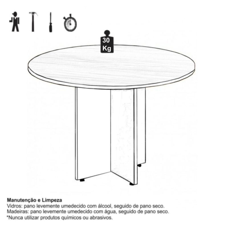 Mesa de Reunião Redonda c/ Caixa de Tomadas -1,10×1,10×0,74m – NOGAL SEVILHA / PRETO – 21418 Magazine Office 4