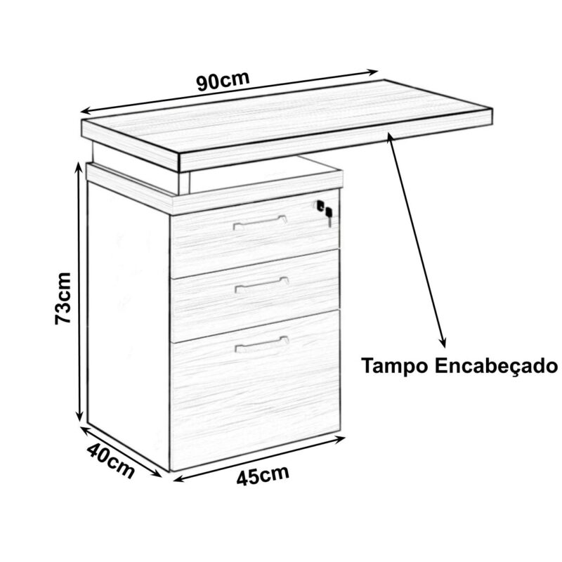 Mesa AUXILIAR c/ 03 Gavetas Pedestal NOGAL SEVILHA/PRETO – 21421 Magazine Office 3