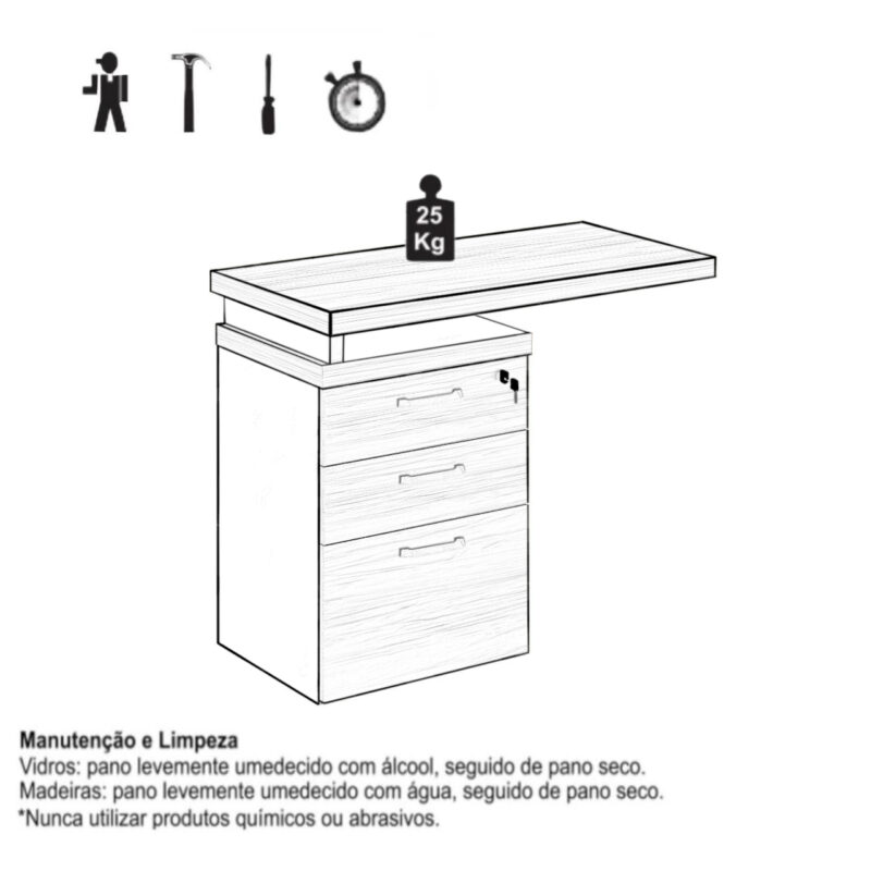 Mesa AUXILIAR c/ 03 Gavetas Pedestal NOGAL SEVILHA/PRETO – 21421 Magazine Office 4