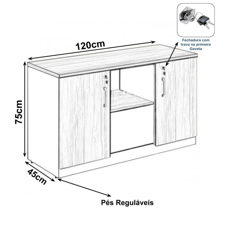 Armário Baixo Credenza – 1,20×0,74X0,45m NOGAL SEVILHA/PRETO – 21412 Magazine Office 3