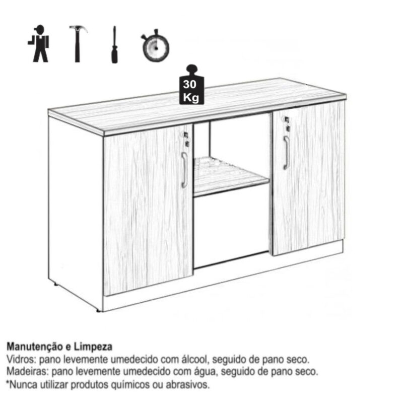 Armário Baixo Credenza – 1,20×0,74X0,45m NOGAL SEVILHA/PRETO – 21412 Magazine Office 6