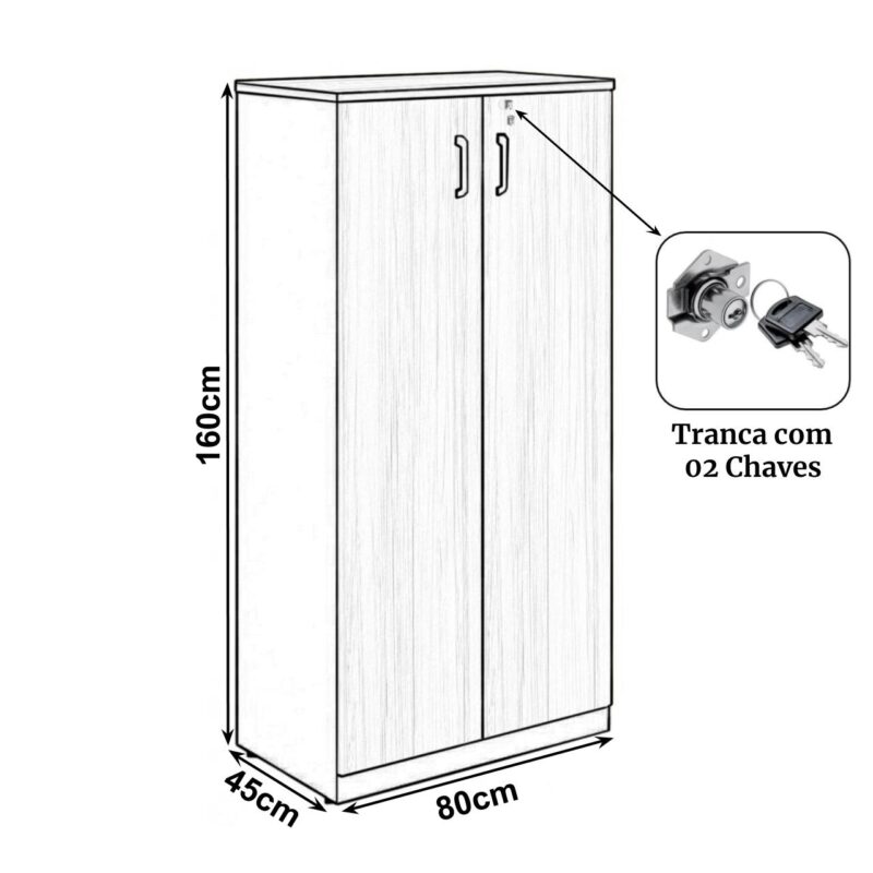 Armário Alto Fechado com 02 Portas – 1,61×0,80×0,45m NOGAL SEVILHA/PRETO – 21414 Magazine Office 3