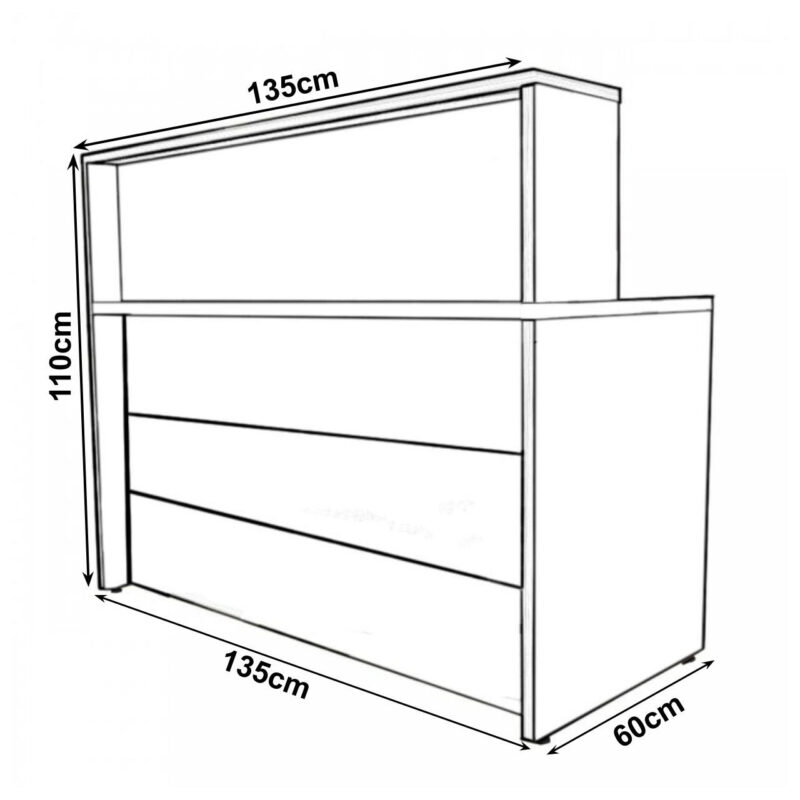 Balcão de Atendimento 1.35×1,13×0,60m – C/ 02 Gavetas NOGAL SEVILHA / PRETO – 63082 Magazine Office 3