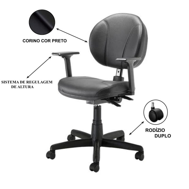 Cadeira Executiva BACK SYSTEM OPERATIVA c/ Braços Reguláveis – CORINO PRETO 32987 Magazine Office 5