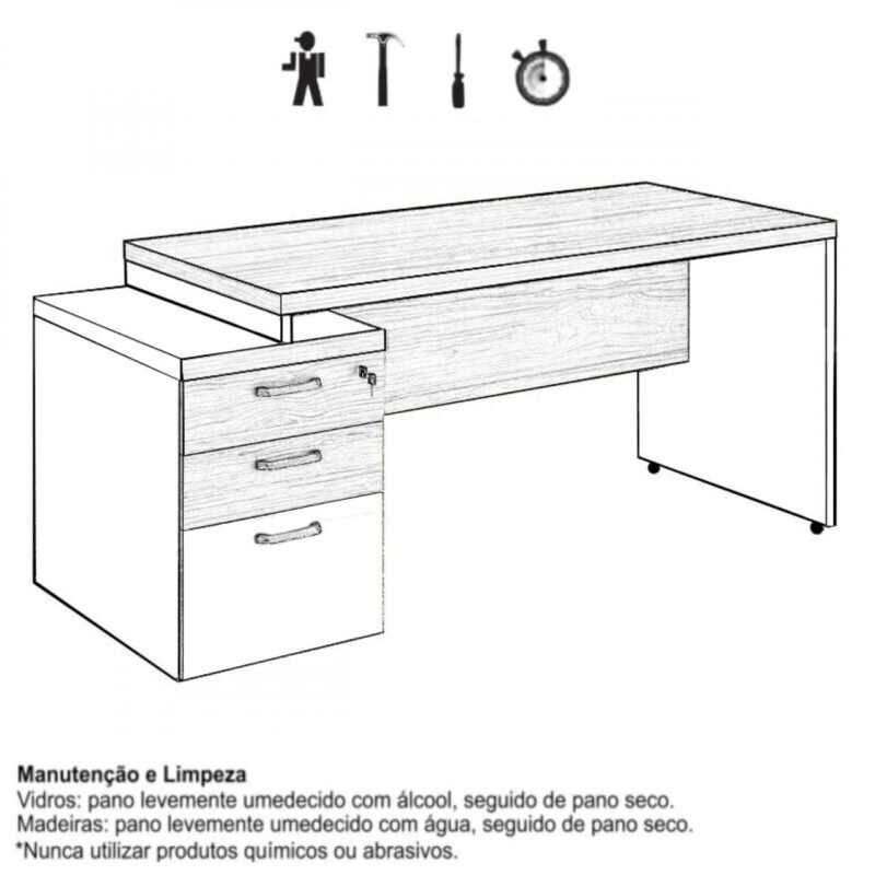 Mesa PEDESTAL RETA (03 Gavetas) 1,92X0,70m Marsala/Preto – 23485 Magazine Office 5