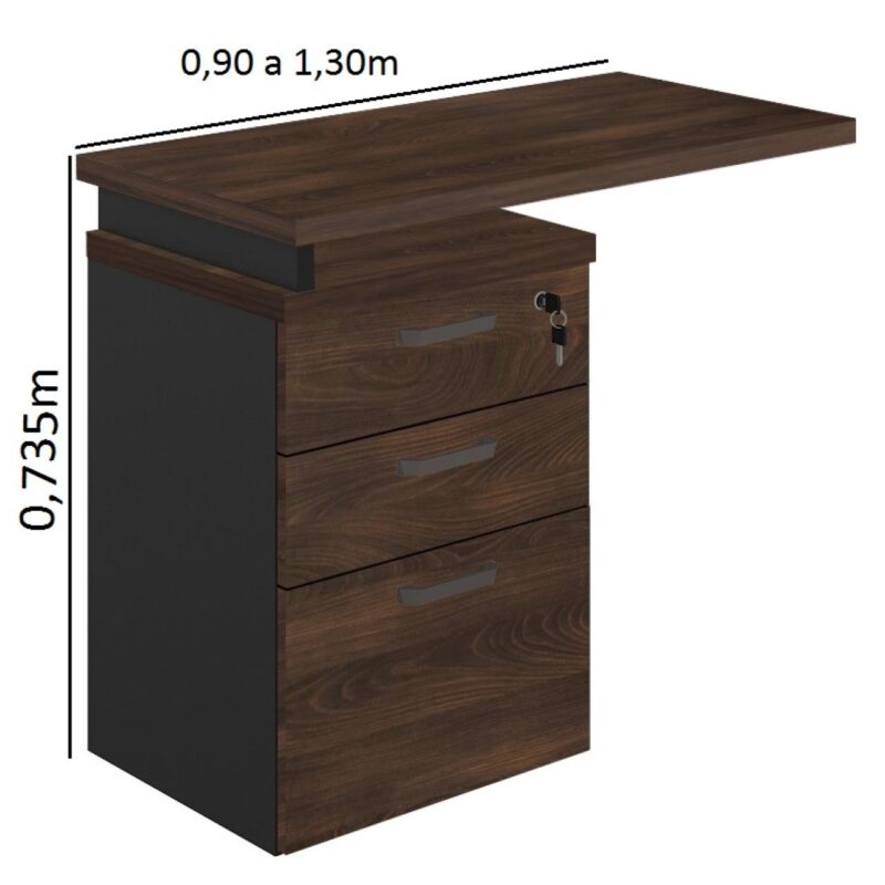 Mesa AUXILIAR c/ 03 Gavetas Pedestal MARSALA/PRETO – 51017 Magazine Office 3