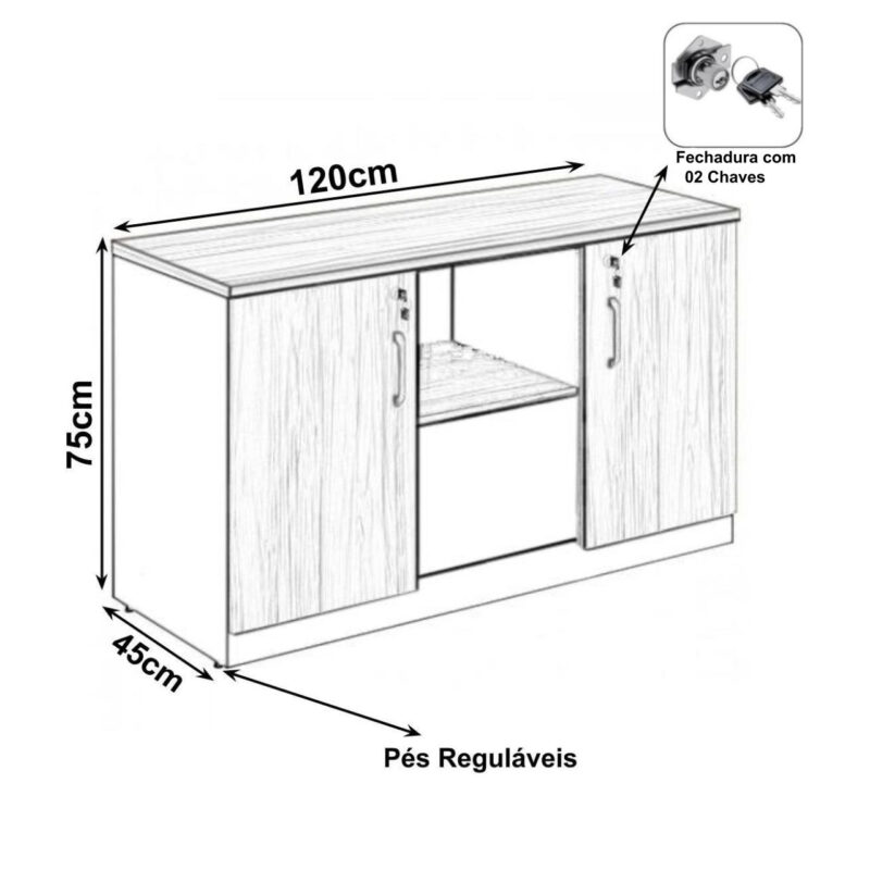 Armário Baixo Credenza – 1,35×0,72X0,45m MARSALA / PRETO – 51010 Magazine Office 3