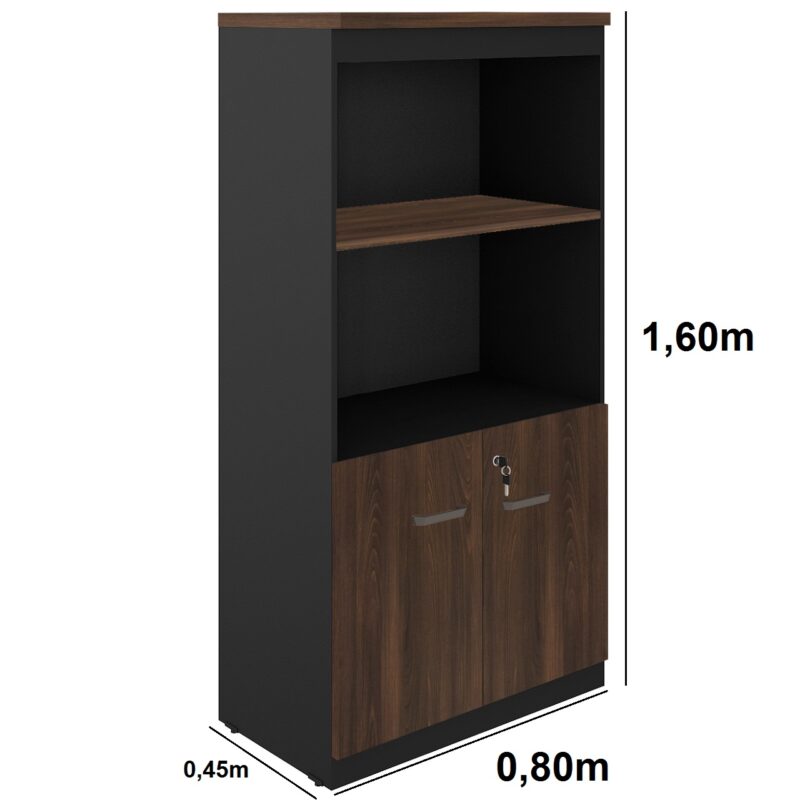 Armário Alto SEMI-ABERTO com 02 Portas – 1,60×0,80×0,45m MARSALA / PRETO – 51014 Magazine Office 4