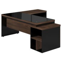 Mesa PEDESTAL VIDRO FUMÊ com MESA AUXILIAR – 1,92×1,60m MARSALA / PRETO – 23486 Magazine Office