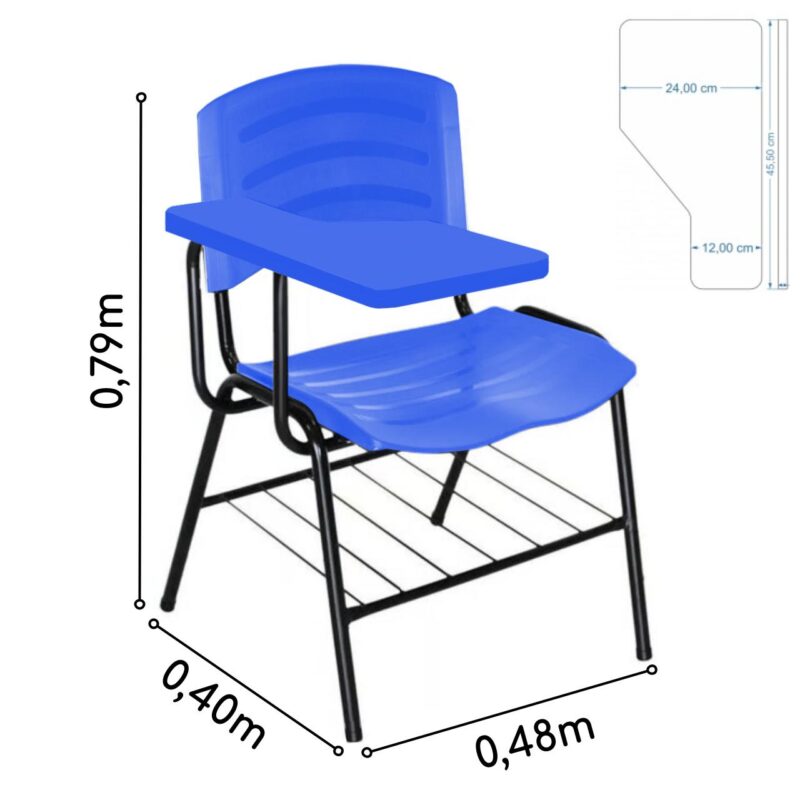 Cadeira Universitária Plástica Prancheta PLÁSTICA – COR AZUL 34023 Magazine Office 4