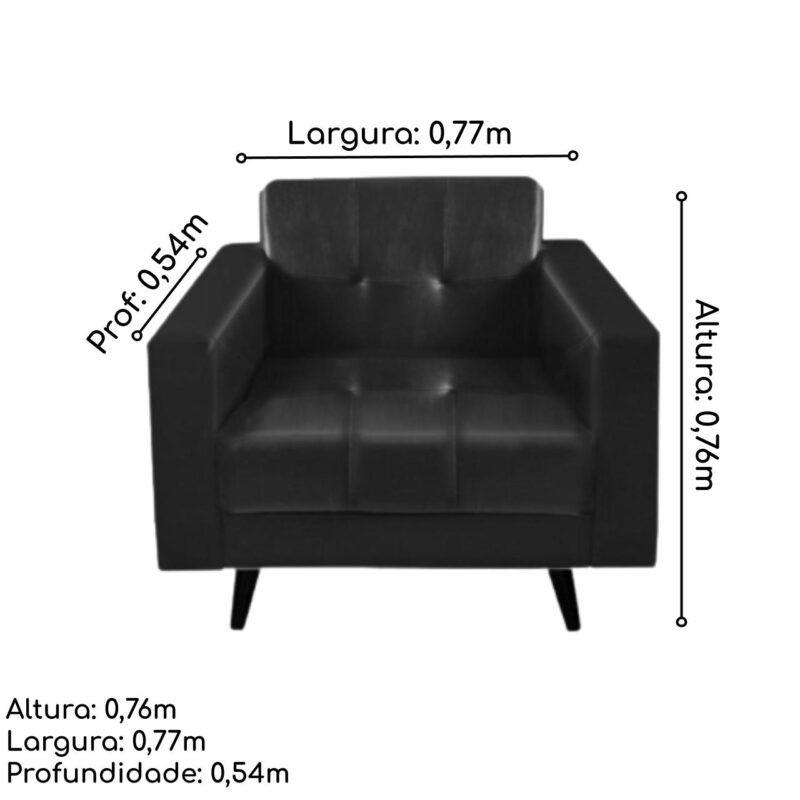 Poltrona para Escritório Roma 01 Lugar – Corino – Cor Preto – 60040 Magazine Office 5